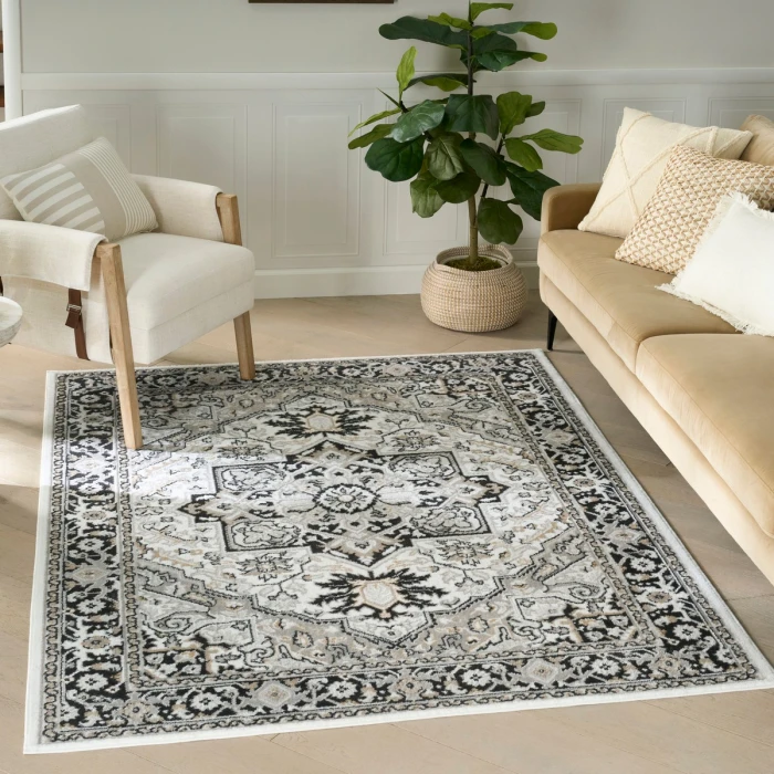 Nourison Dekor Ivory Charcoal DEK08 4 ft. X 6 ft. Rect. Rug