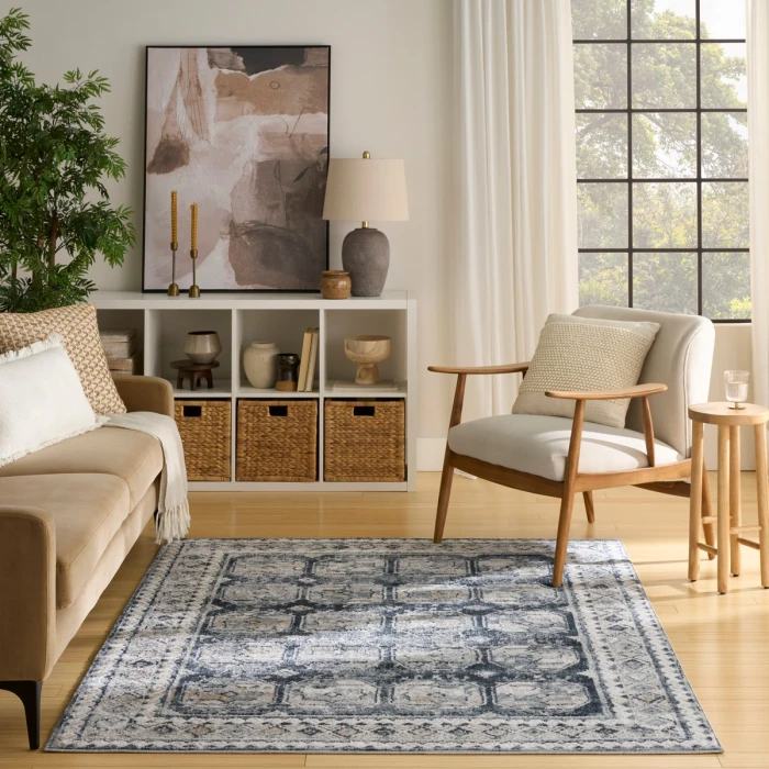 Nourison Dekor Grey Navy DEK01 5 ft. 3 in. X 7 ft. Rect. Rug