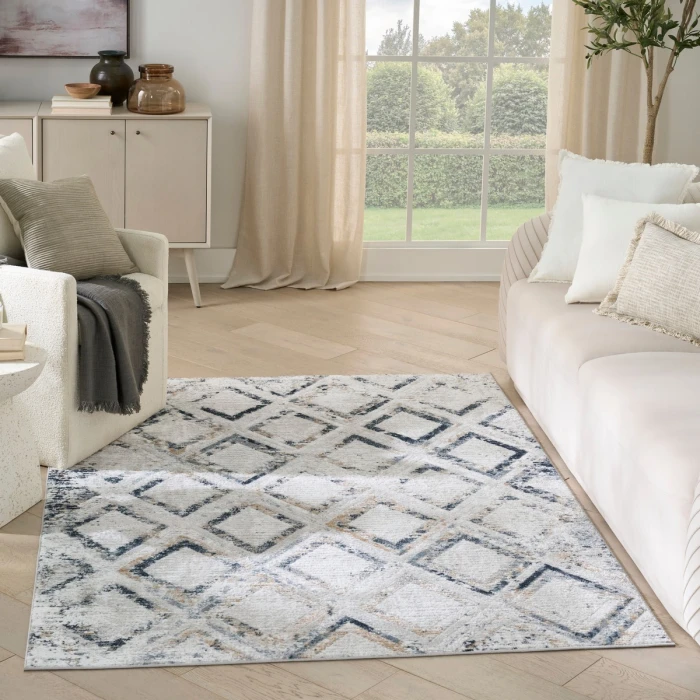 Nourison Dekor Grey Navy DEK05 4 ft. X 6 ft. Rect. Rug