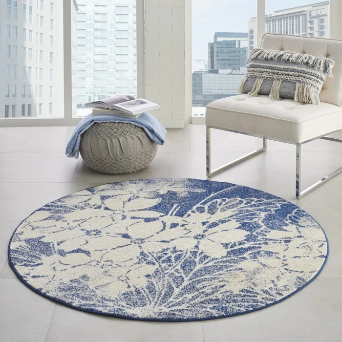 Nourison Home Tranquil Navy TRA08 5ft.3in. x Round Round Rug