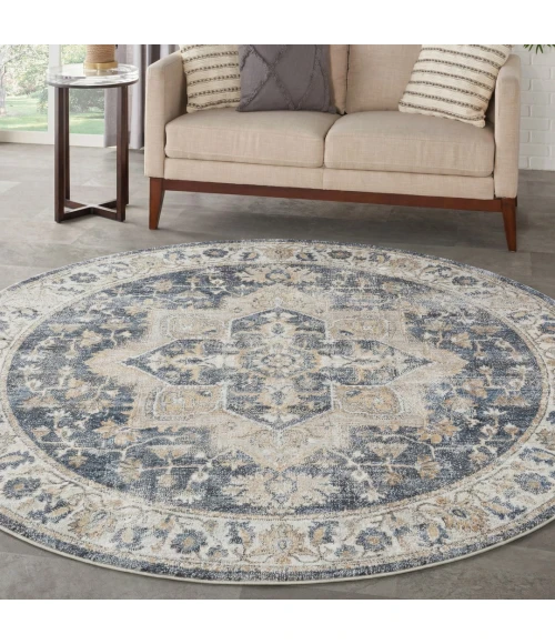 Nourison Astra Machine Washable Grey Blue ASW12 4ft. Round Rug