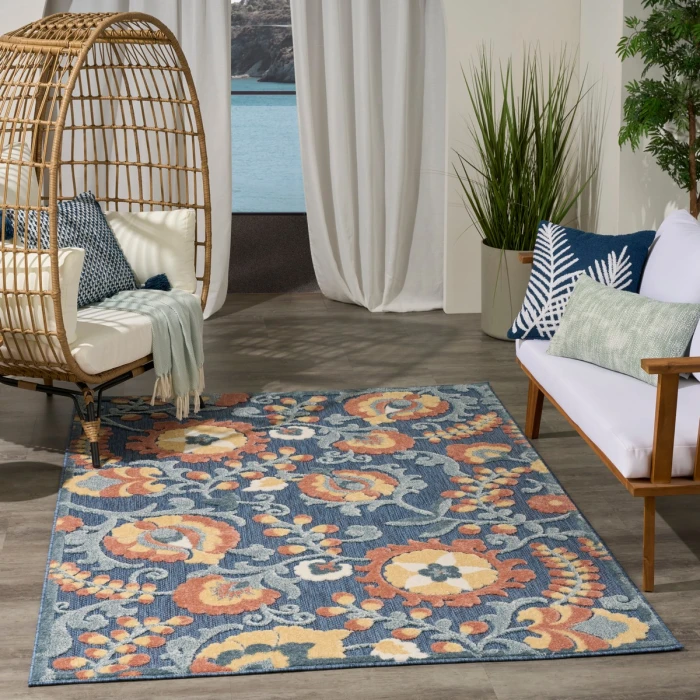 Nourison Aloha Blue Rose ALH17 3 ft. 6 in. X 5 ft. 6 in. Rect. Rug