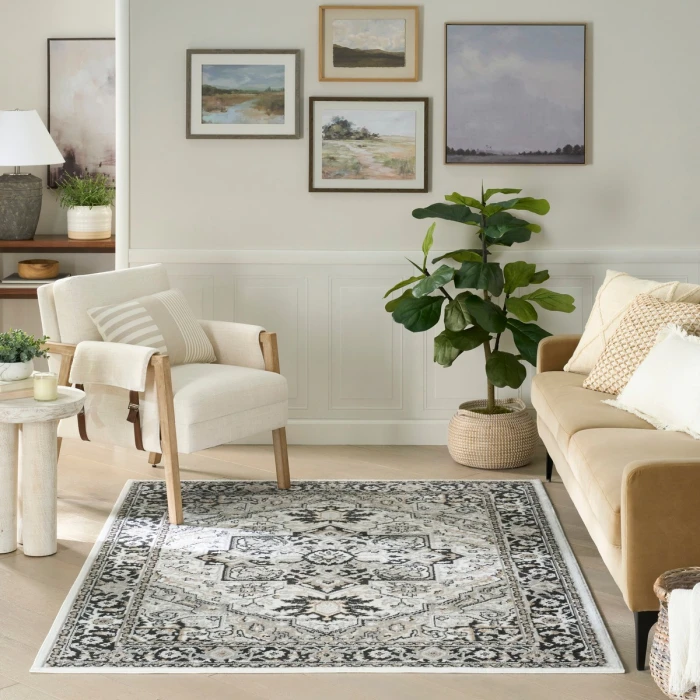 Nourison Dekor Ivory Charcoal DEK08 4 ft. X 6 ft. Rect. Rug