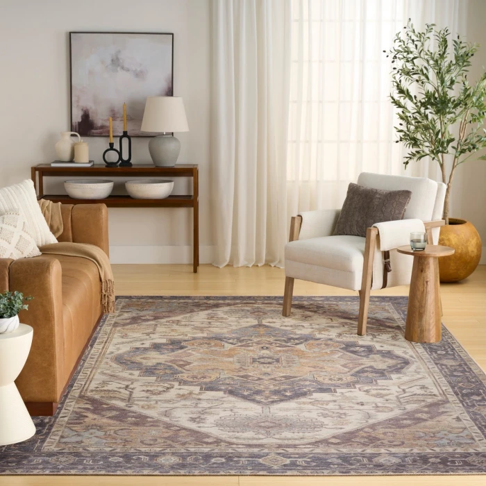 Nourison Vintage Washables Ivory Purple VWS13 9 ft. X 12 ft. Rect. Rug