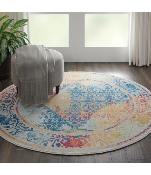 Nourison Home Ankara Global White ANR04 6ft. x Round Round Rug