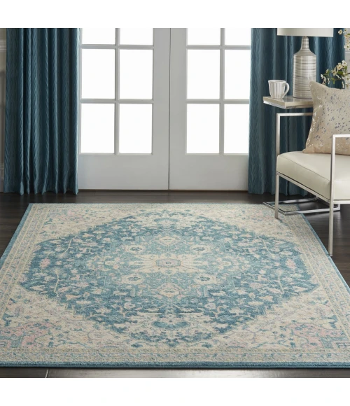 Nourison Tranquil Ivory Turquoise TRA07 5ft.3in. x 7ft.3in. Rect. Rug
