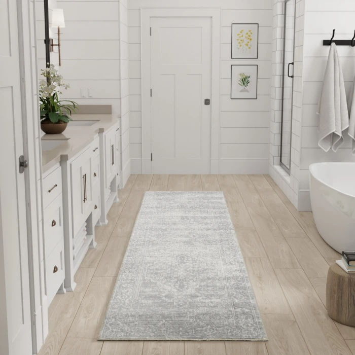 Nourison Astra Machine Washable Light Grey ASW11 2 ft. 2 in. X 8 ft. Rect. Rug