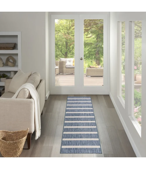 Nourison Positano Navy Ivory POS03 2ft.2in. x 10ft. Rect. Rug