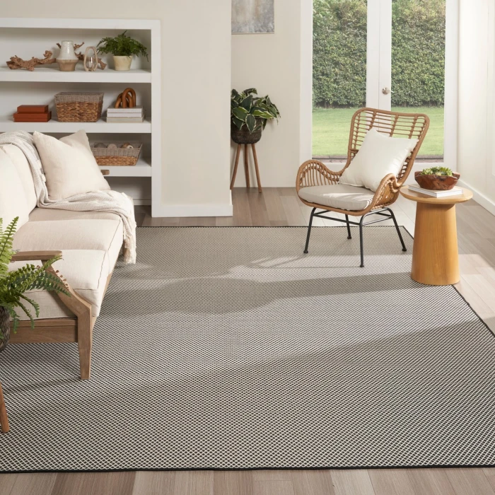 Nourison Courtyard Black White COU01 9 ft. X 12 ft. Rect. Rug