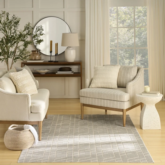 Nourison Home Washable Charm Grey WCH01 5ft. x 7ft. Rect. Rug