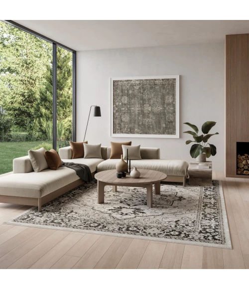 Nourison Dekor Ivory Charcoal DEK08 7 ft. 10 in. x 9 ft. 10 in. Rect. Rug