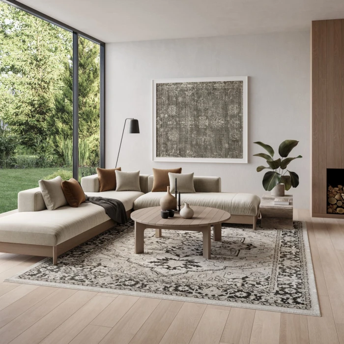 Nourison Dekor Ivory Charcoal DEK08 7 ft. 10 in. x 9 ft. 10 in. Rect. Rug