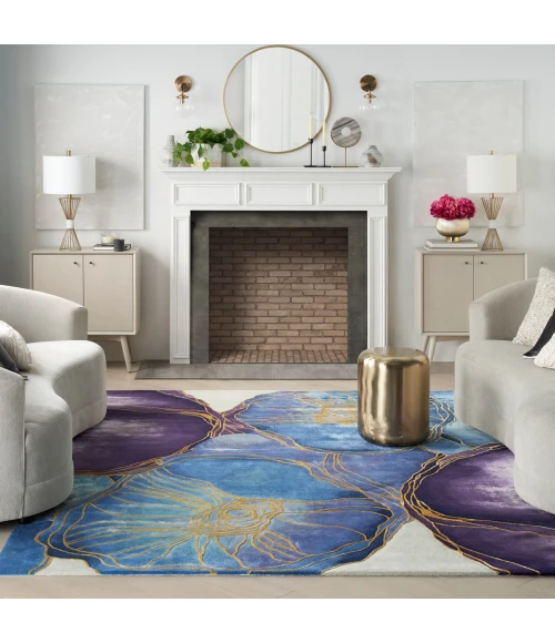 Nourison Prismatic Blue Gold PRS32 6 ft. X 8 ft. Rect. Rug