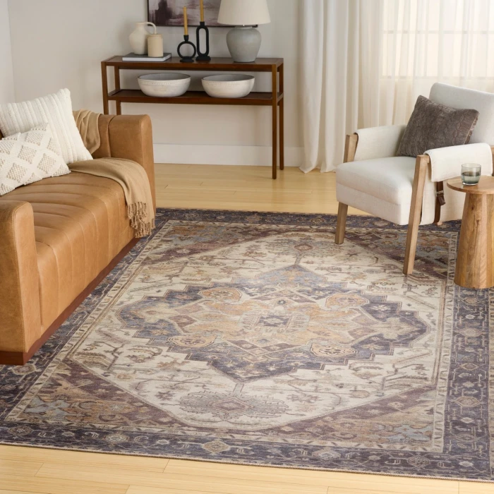 Nourison Vintage Washables Ivory Purple VWS13 7 ft. 10 in. X 9 ft. 10 in. Rect. Rug