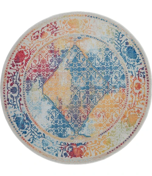 Nourison Home Ankara Global White ANR04 6ft. x Round Round Rug