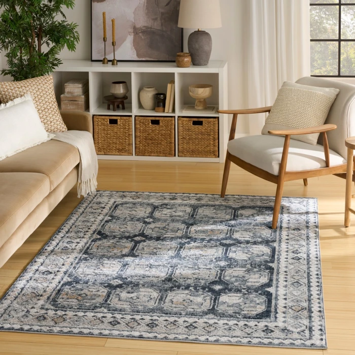 Nourison Dekor Grey Navy DEK01 5 ft. 3 in. X 7 ft. Rect. Rug