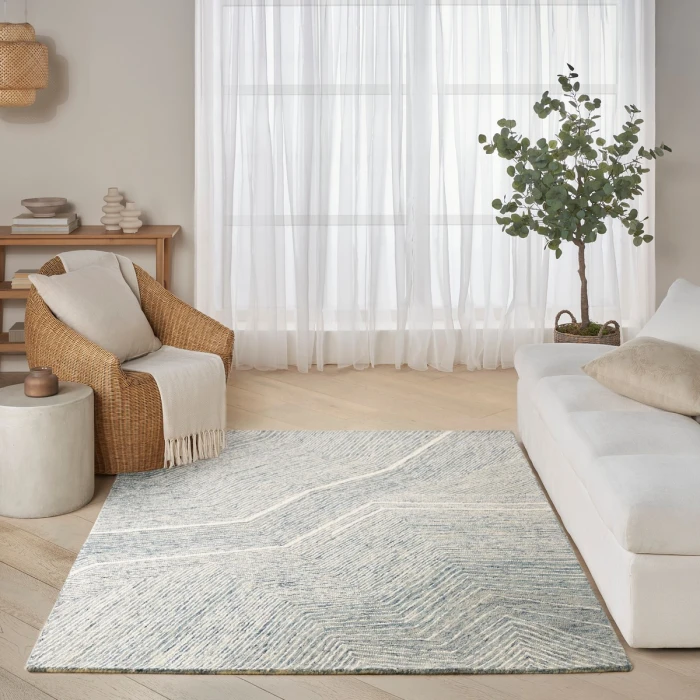 DKNY Pure Angles Ivory Blue ANG01 5 ft. X 7 ft. Rect. Rug