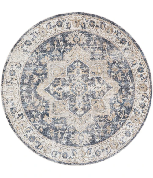 Nourison Astra Machine Washable Grey Blue ASW12 7ft.10in. Round Rug