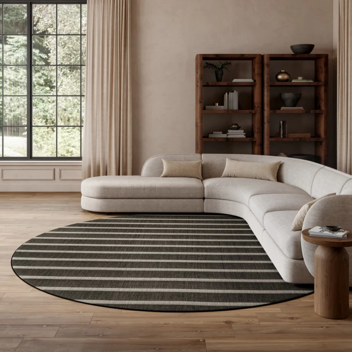 Nourison Positano Black Ivory POS03 8ft. Round Rug