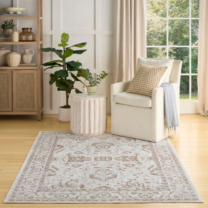 Nourison Astra Machine Washable Grey ASW20 4 ft. X 6 ft. Rect. Rug