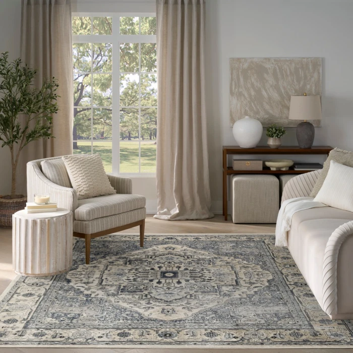 Nourison Quarry Ivory Navy QUA18 8 ft. X 10 ft. Rect. Rug