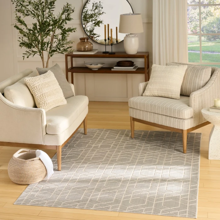 Nourison Washable Charm Silver Ivory WCH01 6 ft. X 9 ft. Rect. Rug
