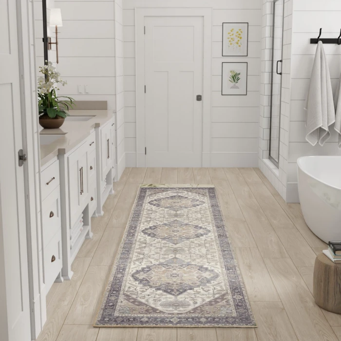 Nourison Vintage Washables Ivory Purple VWS13 2 ft. 2 in. X 8 ft. Rect. Rug