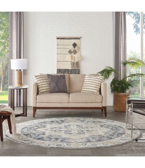 Nourison Astra Machine Washable Grey Blue ASW12 4ft. Round Rug