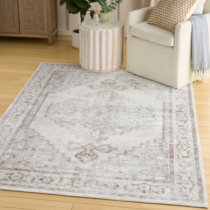 Nourison Astra Machine Washable Grey ASW11 6 ft. 7 in. X 9 ft. Rect. Rug