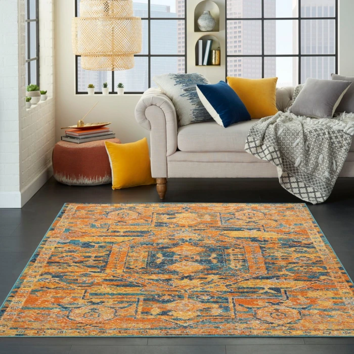 Nourison Passion Teal/Sun PSN07 5ft. 3in. x 7ft. 3in. Rect. Rug