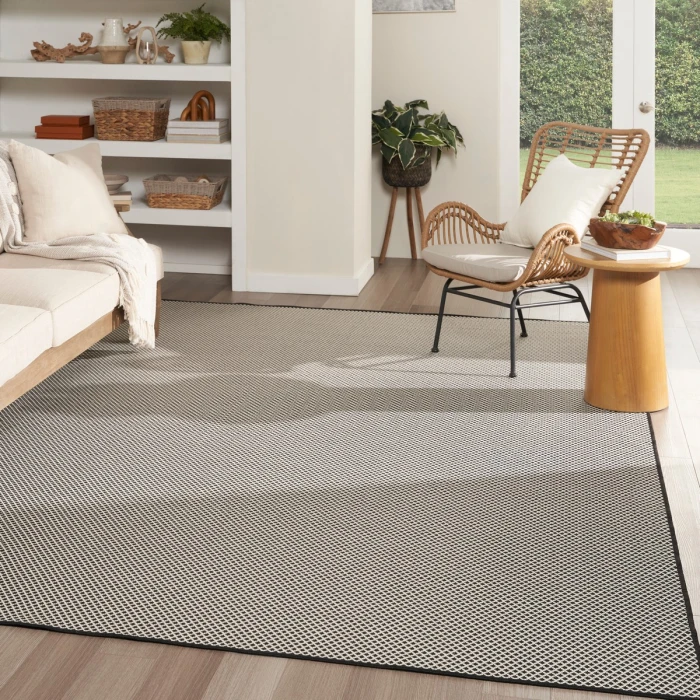 Nourison Courtyard Black White COU01 9 ft. X 12 ft. Rect. Rug