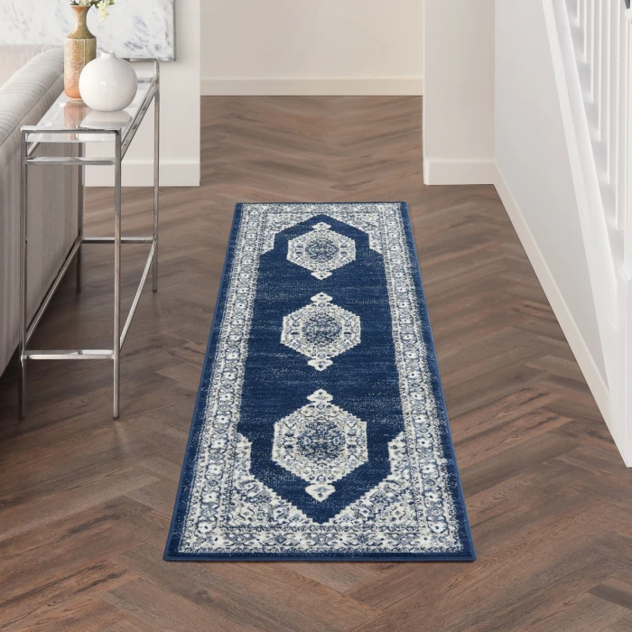 Nourison Cyrus Ivory Navy CYR01 2ft.2in. x 7ft.6in. Rect. Rug