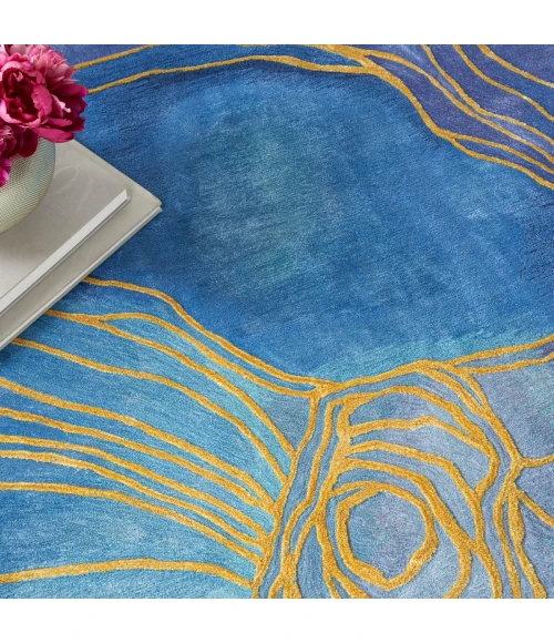 Nourison Prismatic Blue Gold PRS32 6 ft. X 8 ft. Rect. Rug