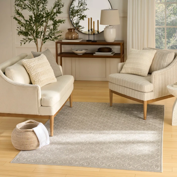 Nourison Washable Charm Silver Ivory WCH03 4 ft. X 6 ft. Rect. Rug