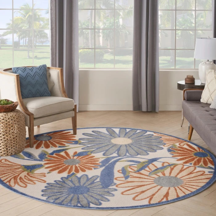 Nourison Aloha Beige Multicolor ALH33 5 ft. 3 in. X Round Rug