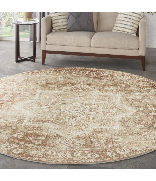 Nourison Home Astra Machine Washable Brown ASW12 5ft.3in. x Round Round Rug