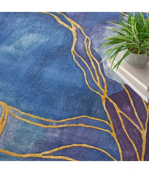 Nourison Prismatic Blue Gold PRS32 9 ft. X 12 ft. Rect. Rug