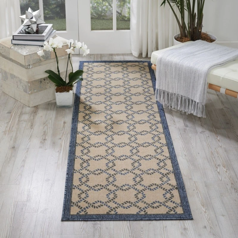 Nourison Caribbean Ivory Blue CRB16 2ft.3in. x 7ft.6in. Rect. Rug