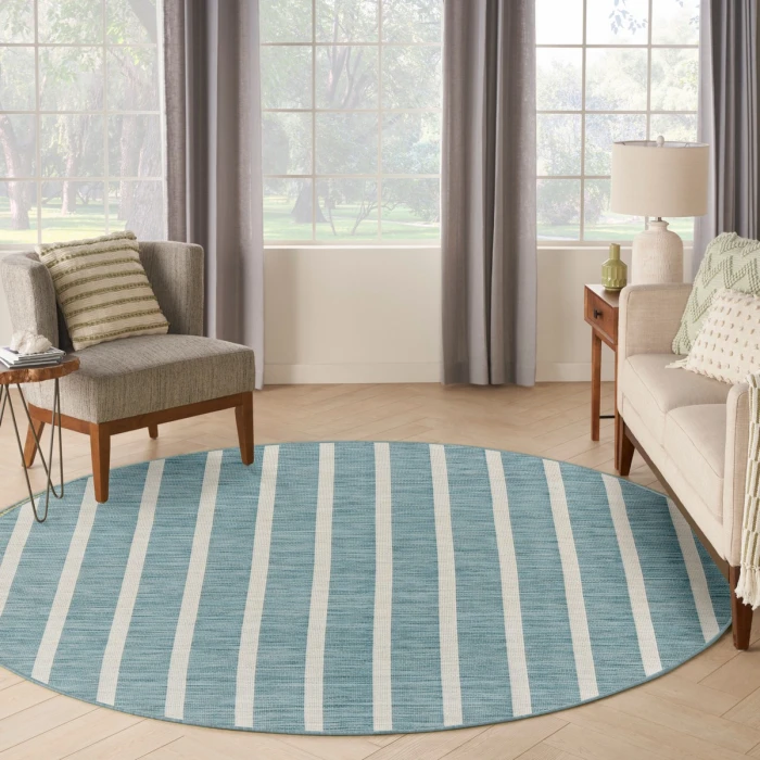 Nourison Positano Aqua Ivory POS03 8 ft. X Round Rug
