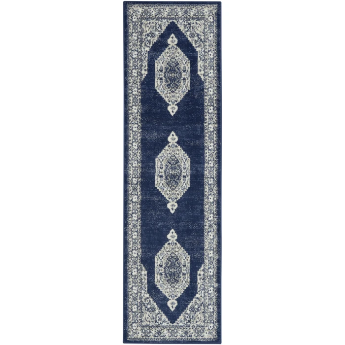 Nourison Cyrus Ivory Navy CYR01 2ft.2in. x 7ft.6in. Rect. Rug