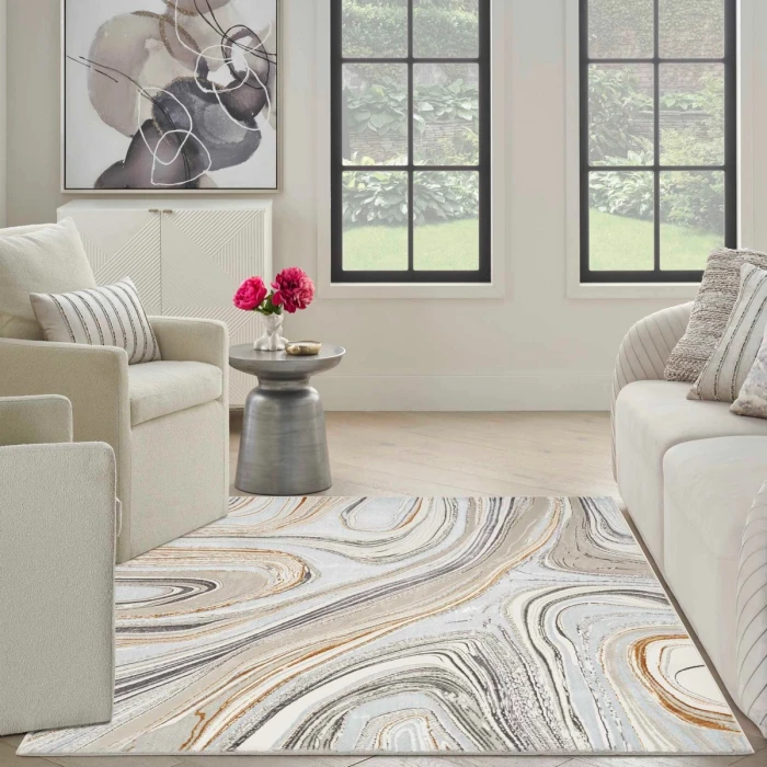 Nourison Glitz Grey Gold GLZ21 8 ft. Rect. Rug