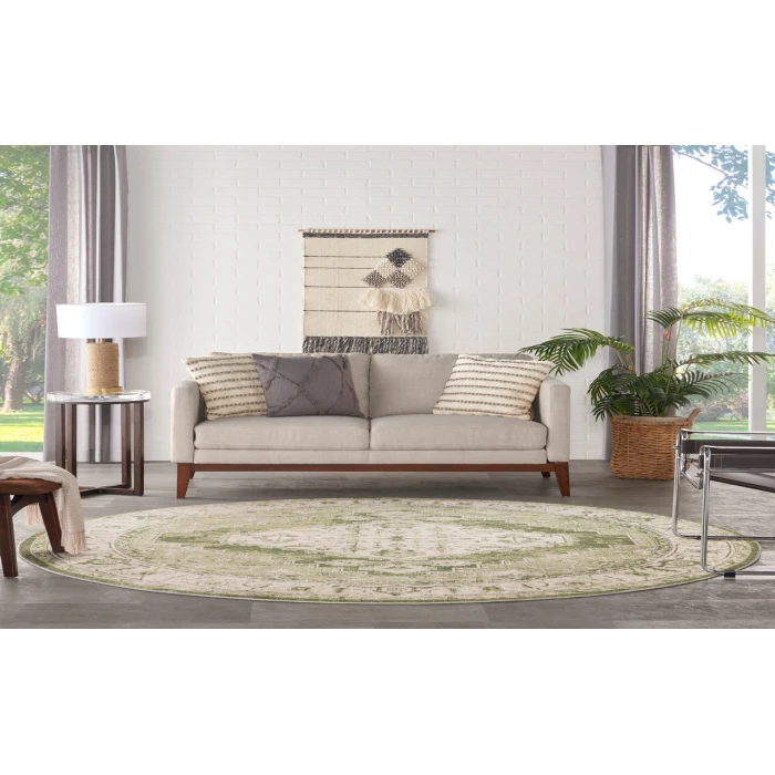 Nourison Astra Machine Washable Ivory Green ASW11 5 ft. 3 in. Round Rug
