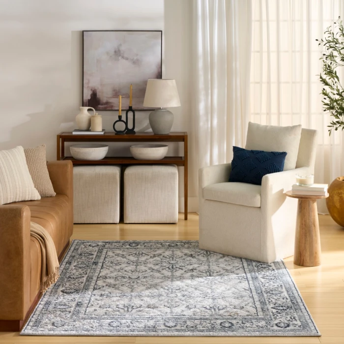 Nourison Dekor Grey Navy DEK03 5 ft. 3 in. X 7 ft. Rect. Rug
