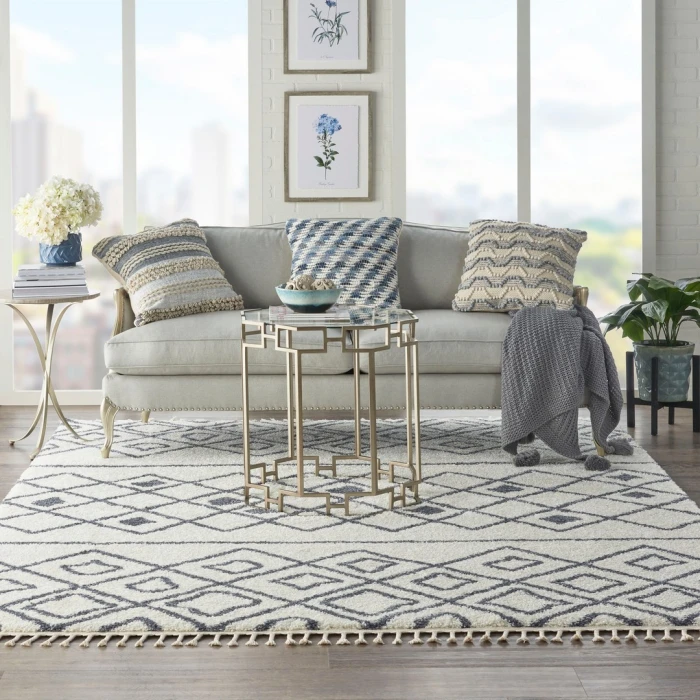 Nourison Serenity Shag Ivory/Slate SRS02 7ft. 10in. x 10ft. 6in. Rect. Rug