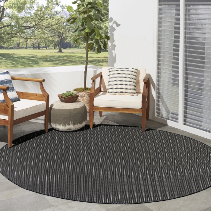 Nourison Horizon Indoor/Outdoor Black HOZ02 5ft. x Round Rug