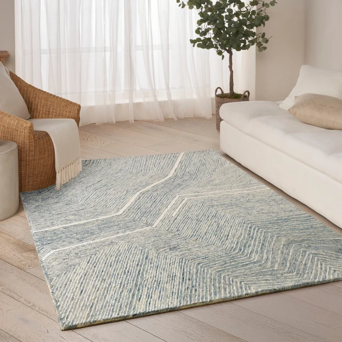 DKNY Pure Angles Ivory Blue ANG01 4 ft. X 6 ft. Rect. Rug