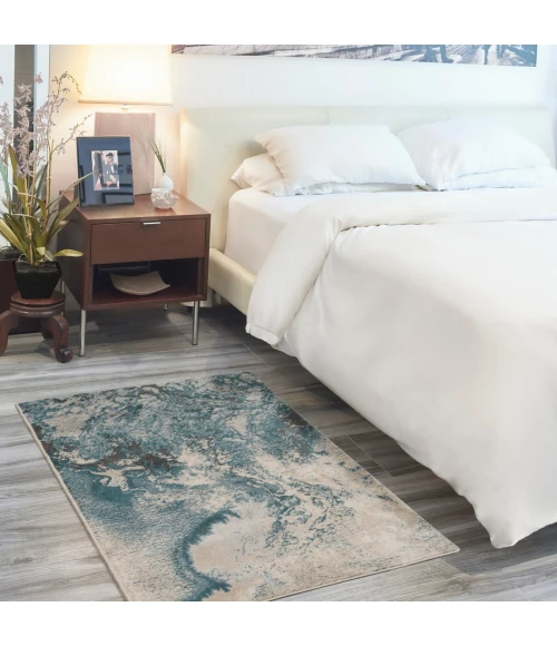 Nourison Maxell Area Rug MAE08 Ivory/Teal 3' x 5'