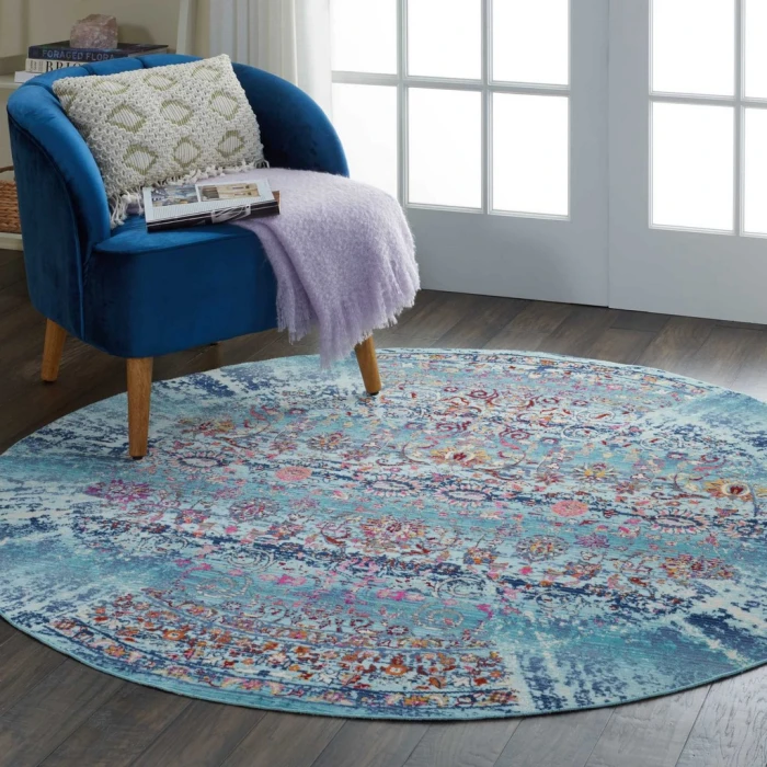 Nourison Vintage Kashan Round Area Rug VKA02-Blue