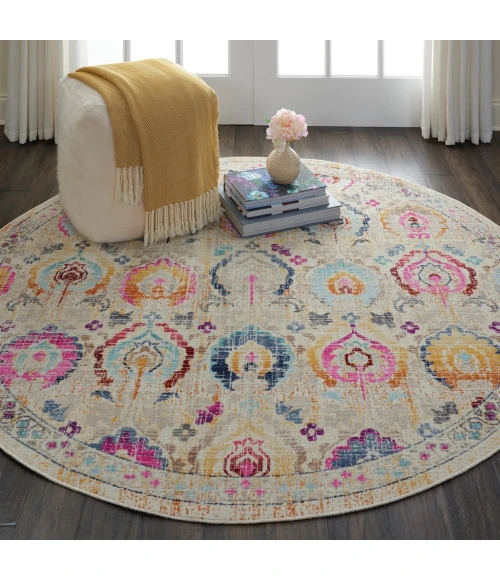 Nourison Vintage Kashan Round Area Rug VKA04-Ivory/Multicolor