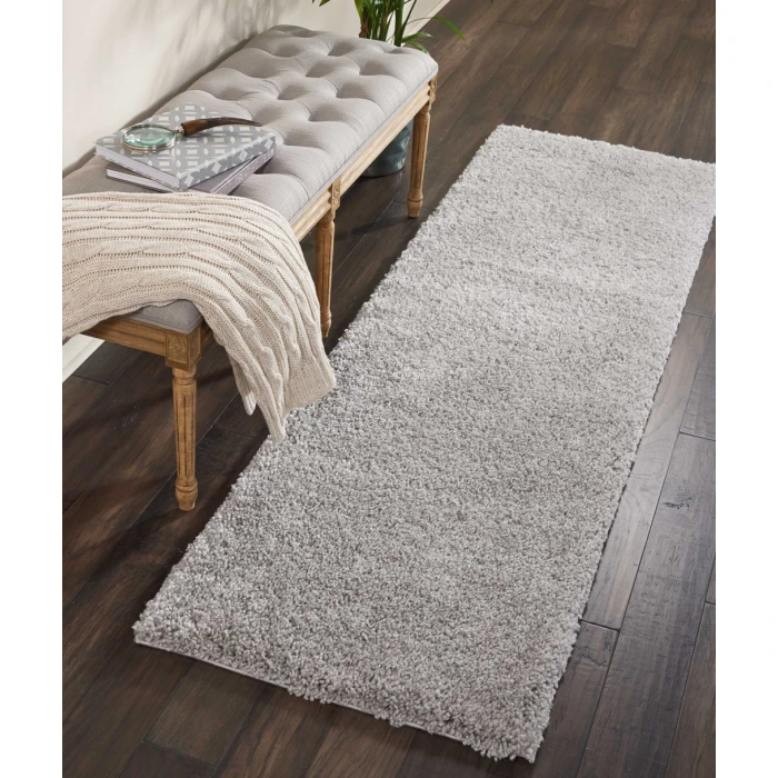 Nourison Malibu Shag Runner Area Rug MSG01-Silver Grey